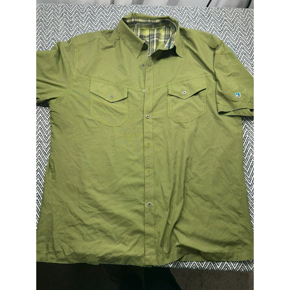 KUHL Men's Green Short Sleeve Button-Up Shirt XL Plaid Collar Outdoor Wear - Picture 1 of 4